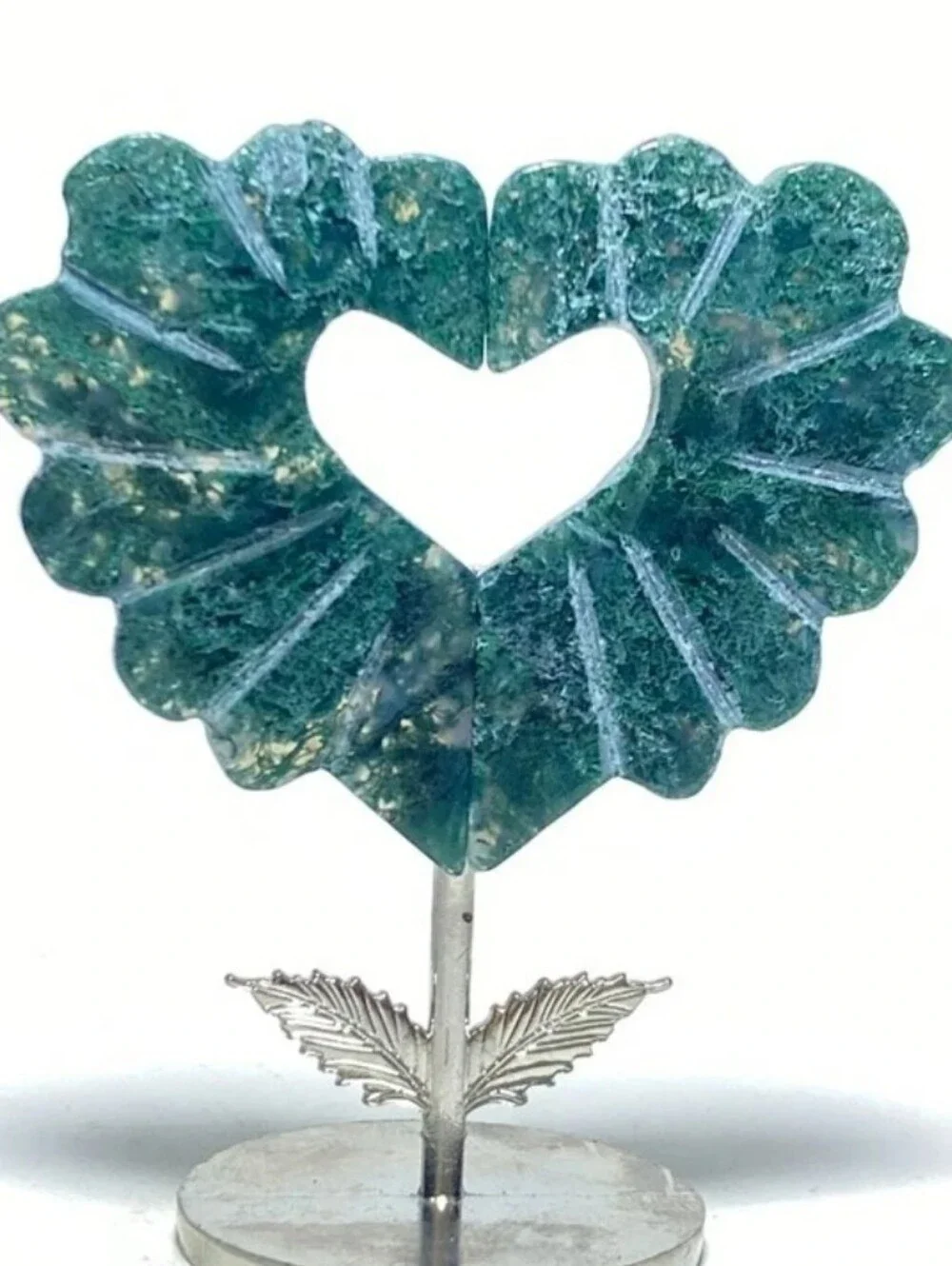 NEW Blue Moss Agate Adorable Flower Carving With Stand Home Decor Crystals Art
